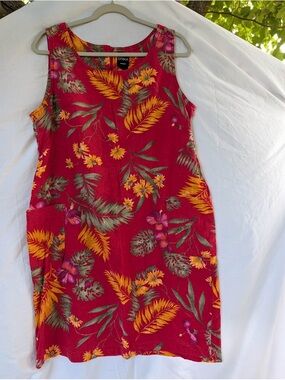 ERIKA Red Floral Midi Dress with Yellow & Green Leaves